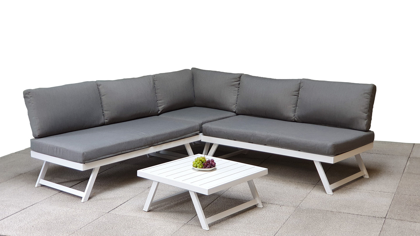 Signature Weave - Kimmie Outdoor Corner Lounge Set with Adjustable Head Rest White Frame
